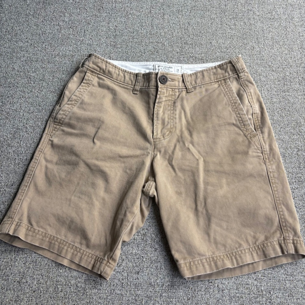 Abercrombie & Fitch Chino Shorts Mens 28 Khaki Cotton Twill 8 Inseam